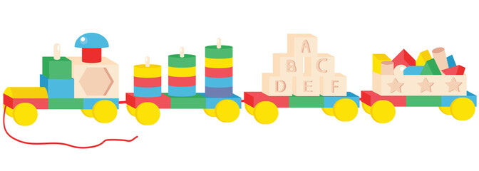 Fototapeta premium Colorful wood train toy brick block vector