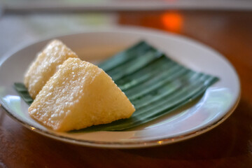 indonesian dessert on a plate. fried sticky rice