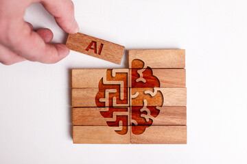 Business, Technology, Internet and network concept. Young businessman shows the word: AI