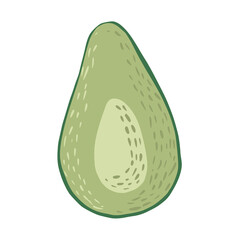 Half avocado isolated on white background. Abstract botanical illustration in doodle .