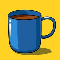 Cartoon blue mug with coffee