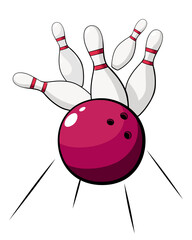 Cartoon bowling ball and pins