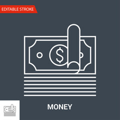 Money Icon. Thin Line Vector Illustration. Adjust stroke weight - Expand to any Size - Easy Change Colour - Editable Stroke