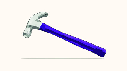 illustration of a hammer with a nail puller, blue plastic handle