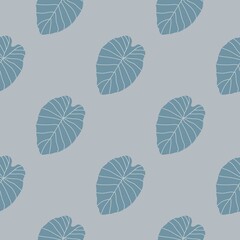 Pastel leaf contoured silhouettes seamless pattern. Stylized floral artwork in blue and grey tones.