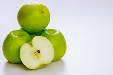 Green apples and isolated on white background.