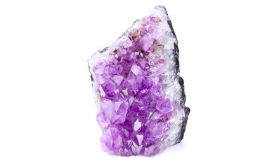 Fototapeta premium Purple amethyst isolated on a white background. Lilac Mineral amethyst. Violet Crystal stone