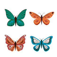 Vector illustration of cartoon butterflies isolated on white background. Abstract butterflies, colorful flying insect.