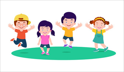 Vector Illustration Of Funny Kids Playing Outside