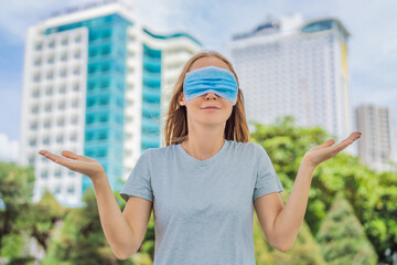 Improper wearing of mask concept. Woman wearing mask wrong