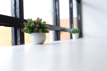 little flower in a vase by the window
