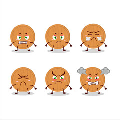 Circle wood cutting board cartoon character with various angry expressions
