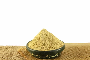 fuller earth or multani mitti for herbal ayurvedic face pack in white background with copy space