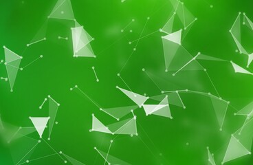 Abstract plexus background with network polygons. Green digital science banner. Network connection effect. Geometric triangle elements. Technology concept with shape structure.Vector illustration.