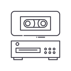 Video tape player icon, linear isolated illustration, thin line vector, web design sign, outline concept symbol with editable stroke on white background.