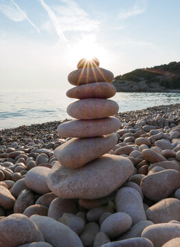 Stack Of Stones On Beach, Zen.