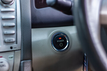 Close up engine car start button. Start stop engine modern new car button,Makes it easy to turn your auto mobile on and off. a key fob unique ,selective focus	