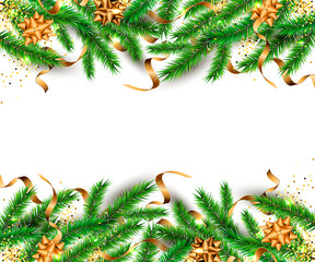 Fototapeta na wymiar Holiday background with christmas tree. Place for text. Great for greetings, party invitation, New year, Merry Christmas cards, banner, poster.