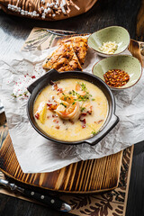 winter soup with bread and dressing