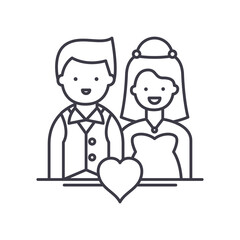 Wedding couple icon, linear isolated illustration, thin line vector, web design sign, outline concept symbol with editable stroke on white background.