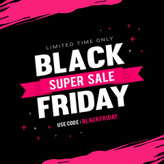 Black Friday Super Sale Vector illustration. Black and Pink theme, limited offer