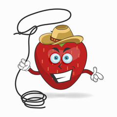The Strawberry mascot character becomes a cowboy. vector illustration
