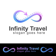 colorful infinity travel with a plane logo design. Detailed travel logo concept