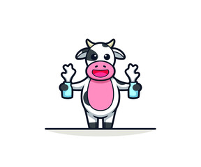 cartoon dairy cows character design vector illustration. cute mascot logo © Fery