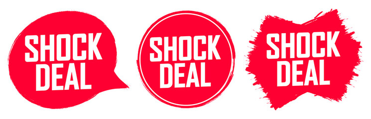 Set Shock Deal tags, sale banners design template, grunge brush, vector illustration