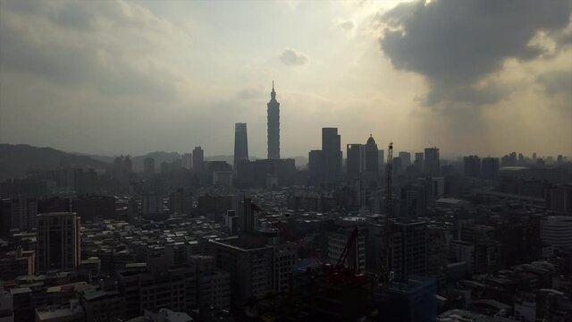 taiwan sunny day taipei city center high aerial panorama 4k