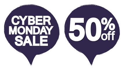 Cyber Monday Sale, 50% off, banners design template, discount tags, season offers, vector illustration
