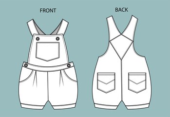  overall for kids front and back view.  overall isolated.