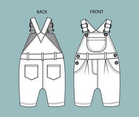  overall for kids front and back view.  overall isolated.