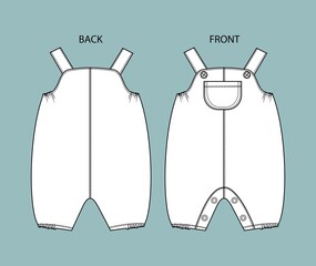  overall for kids front and back view.  overall isolated.