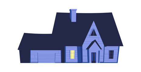House at night, building with glowing windows in the dark, cartoon vector illustration