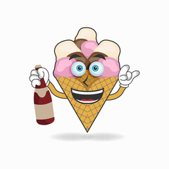 Fototapeta premium Ice Cream mascot character holding a bottle. vector illustration