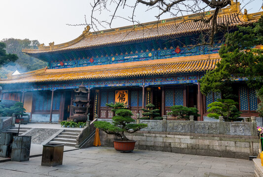 A Chinese traditional Buddha Fayu Temples in the Putuoshan, Zhoushan Islands,  a renowned site in Chinese bodhimanda of the bodhisattva Avalokitesvara (Guanyin)