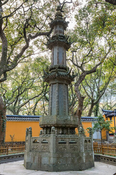  A stone pagoda in Fayu Temples in the Putuoshan, Zhoushan Islands,  a renowned site in Chinese bodhimanda of the bodhisattva Avalokitesvara (Guanyin)