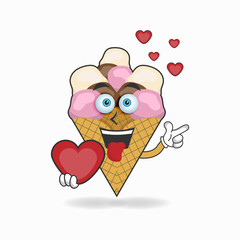 Fototapeta premium Ice Cream mascot character holding a love icon. vector illustration