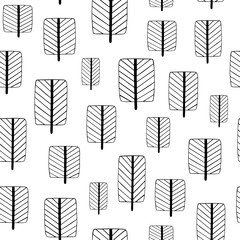 simple Doodle leaves seamless pattern,vector stylized leaves in Scandinavian style.background for postcards,textiles