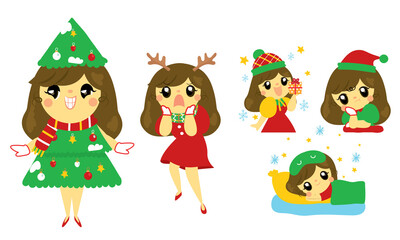 Obraz na płótnie Canvas Cute girl cartoon vector for Christmas