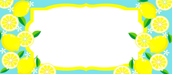 フレッシュレモンとレモンの輪切りの背景（コピースペース有）