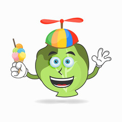 Cabbage mascot character with ice cream and colorful hat. vector illustration