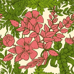 Fototapete Rund Floral ornament. Plexus of branches and leaves of trees, shrubs and herbs. Decorative and wild flowers. Seamless. Beautiful summer, spring composition. Vector illustration. © Ирина Мордвинкина