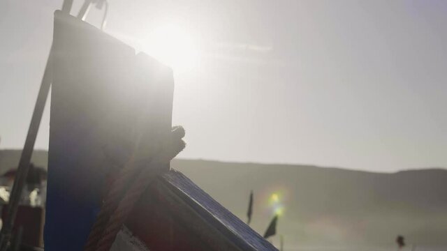 Beautiful blue traditional fishing boats in the harbour of Imsouane a small village in Morocco
