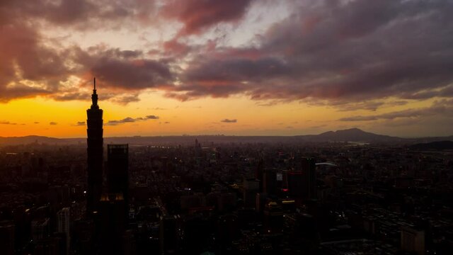 sunset sky taipei tower cityscape downtown aerial panorama 4k timelapse taiwan