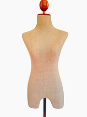 Mannequins display clothes on isolated white background.