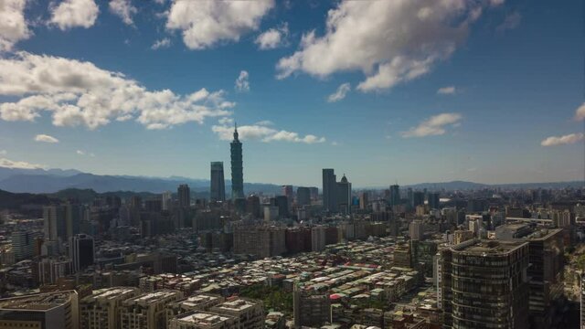 sunny time taipei cityscape downtown aerial panorama 4k timelapse taiwan