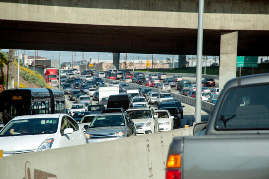 Afternoon driving conditions in downtown Los Angeles