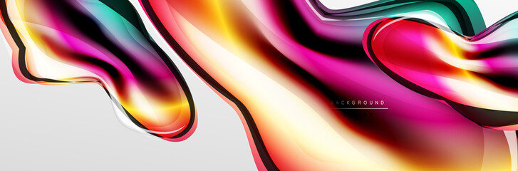 Vector abstract background, flowing liquid style bubble with metallic, color quicksilver chrome texture and color glow effects